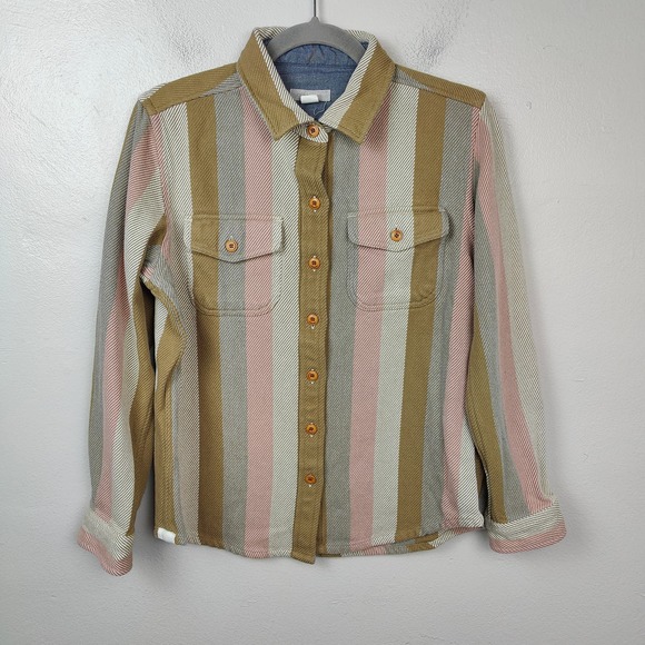 Outerknown Tops - Outerknown Blanket Shirt Womens XS S Tan Pink Multi Stripe Heavyweight Flannel